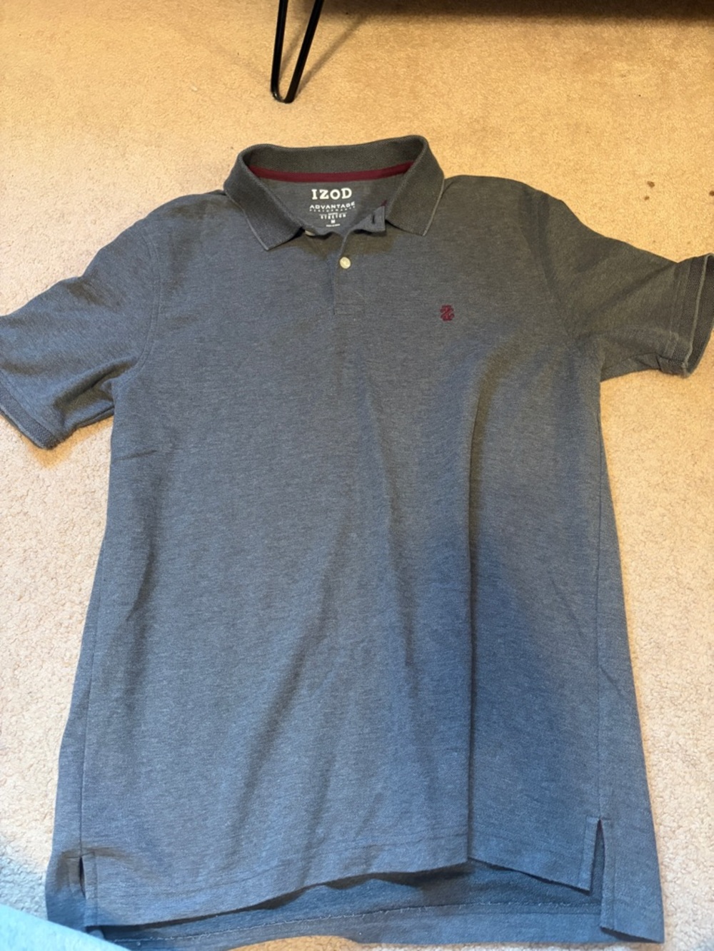 Izod Men's Heather Gray Polo with Burgundy Trim